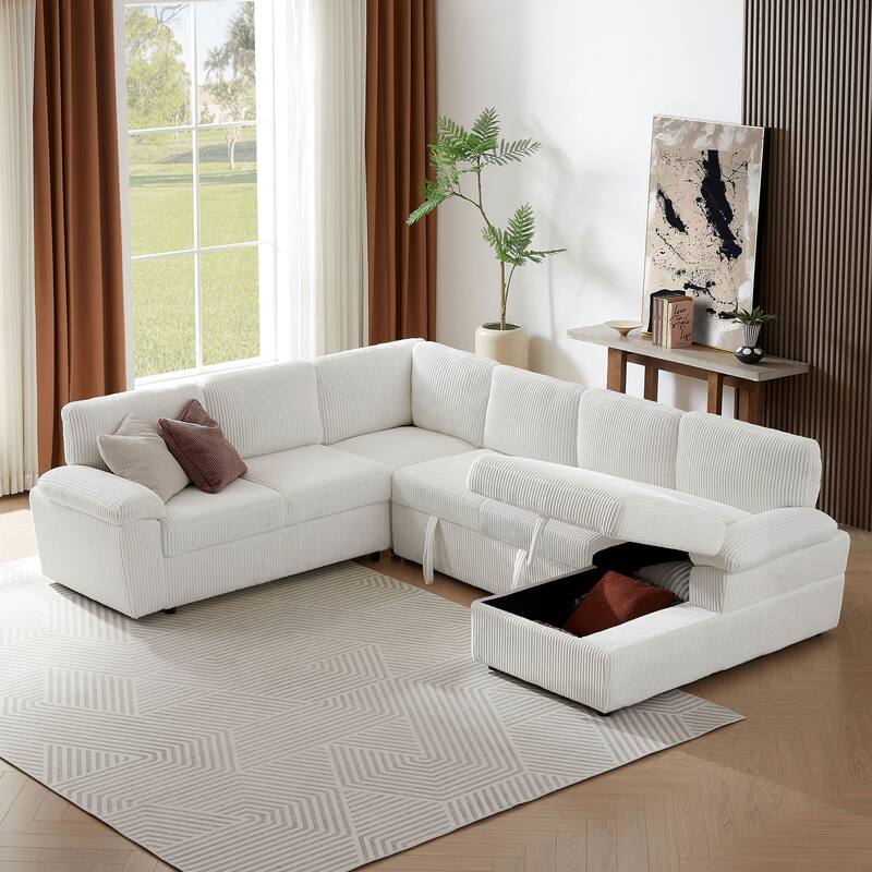 118.09'' Modular 6-Seat Sectional Sofa with Chaise, Pull-Out Bed and Storage, Comfortable Deep Seat Design