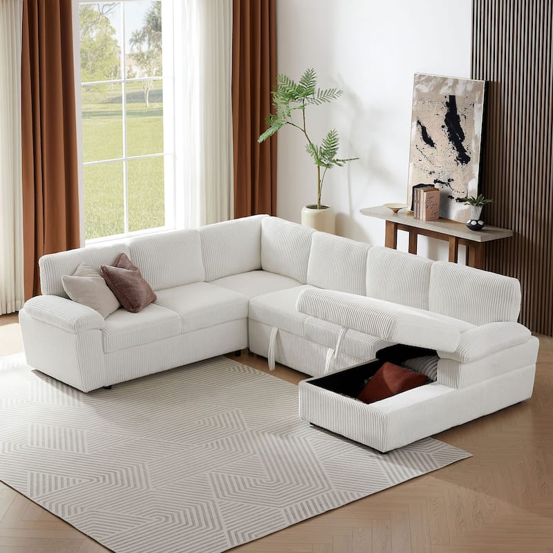 Modular Storage Sectional Sofa Couch Free Combination L/U Shaped Corduroy Upholstered Convertible Sleeper Sofabed Daybed