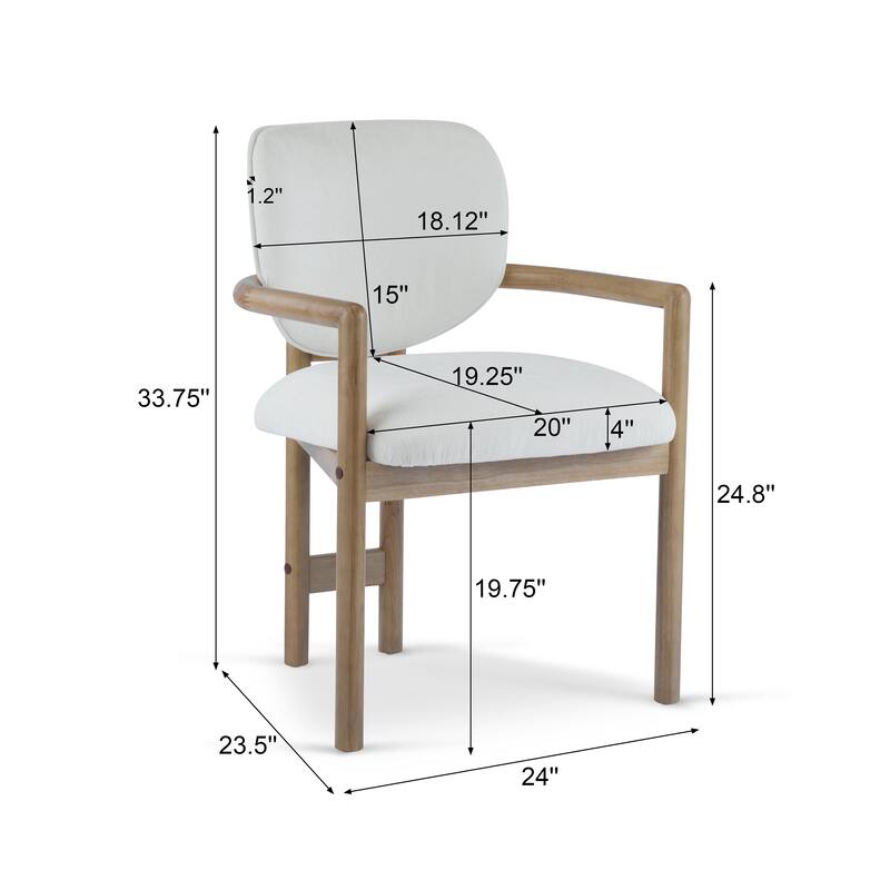 Dining Chairs Set of 2 Upholstered Arm Chairs, Rubber Wood Accent Chairs Fabric Seating, 300 LBS Weight Capacity