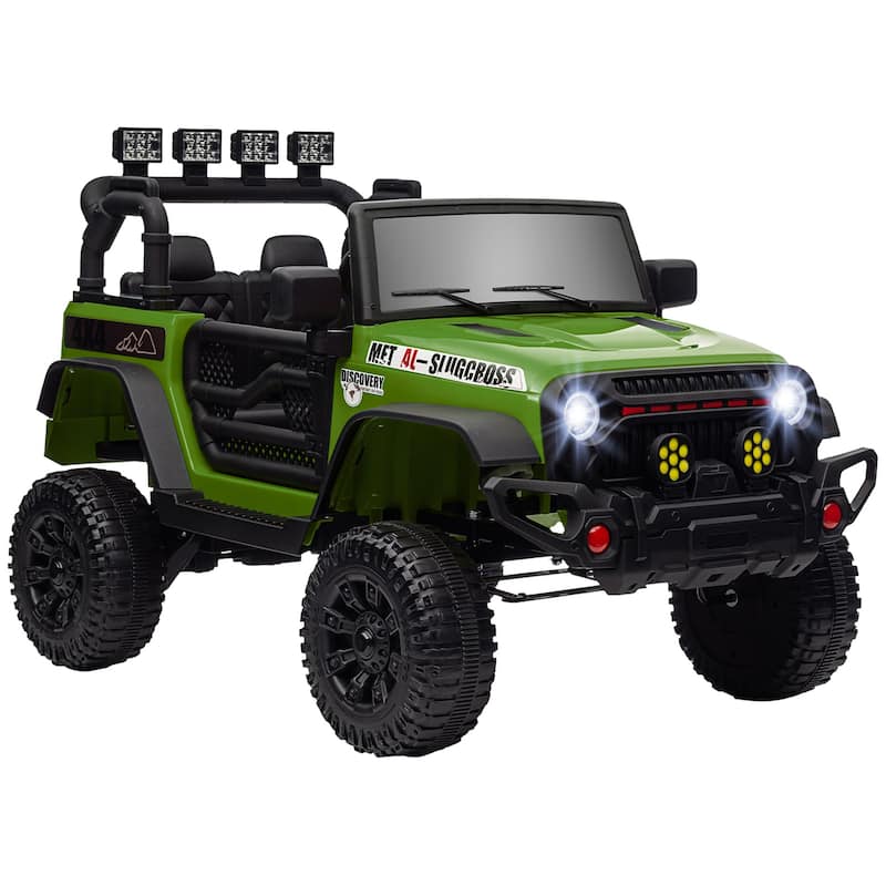 12V Ride on Truck Off-Road Toy Car with LED Lights, Green Battery Powered Ride on Car with Parent Remote