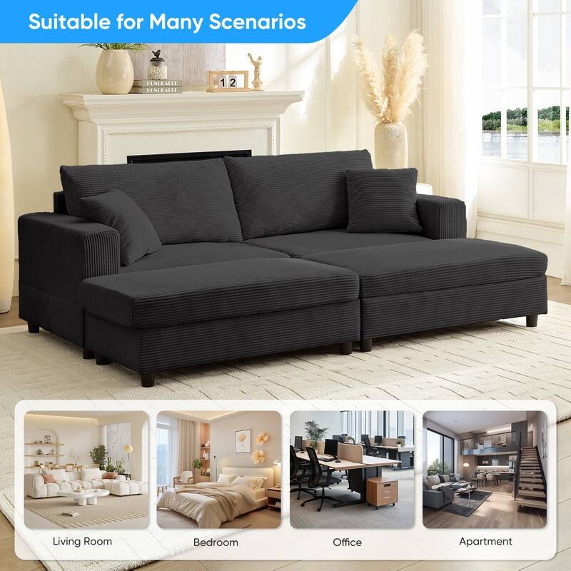 Mixoy Corduroy Chaise Lounge Deep Seat Sleeper Sofa Chair with Storage Ottoman,Upholstered 1-Seater/Loveseat Sofa Couch