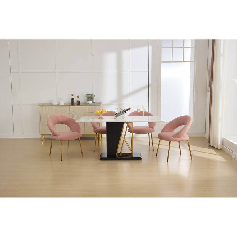 Set of 1 Dining Chairs With Curved Backrest and Golden Metal Legs