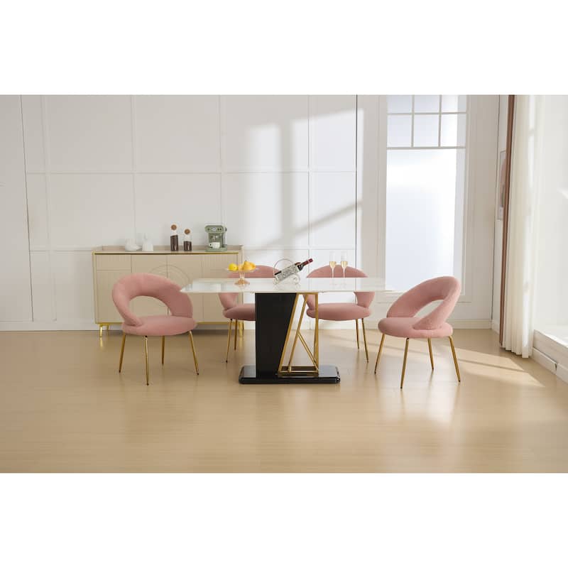 Set of 1 Teddy Fabric Dining Chairs With Curved Backrest and Golden Metal Legs for Kitchen or Dining Room