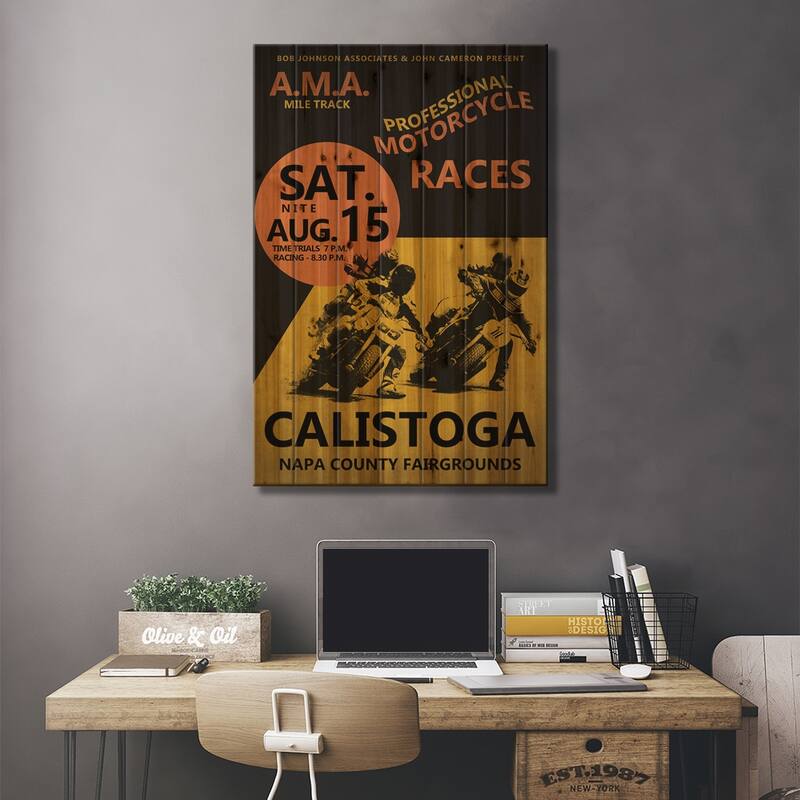 Calistoga Motorcycle Races Print On Wood by Mark Rogan - Multi-Color