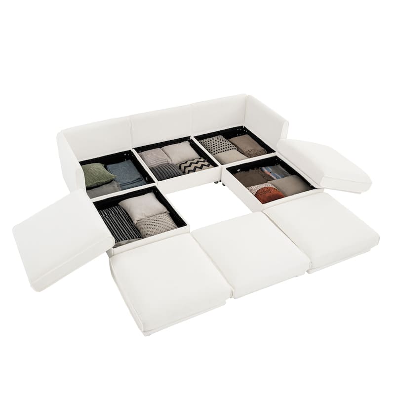 Modern 5-Piece U-Shaped Modular Sofa with Storage & 2 Storage Ottoman
