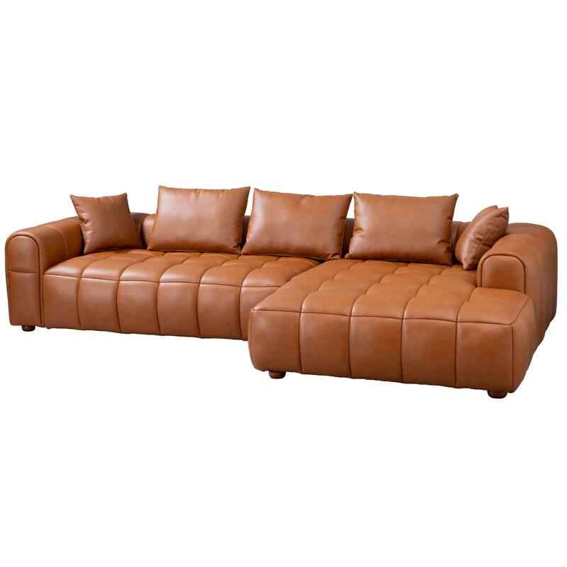Finley Mid Century Modern Pillow Back Leather Sectional Sofa
