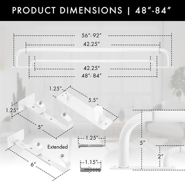 dimension image slide 4 of 21, Meriville Double Wrap Around Blackout Curtain Rod Set - 1-inch Diameter Front Rod and 5/8-inch Diameter Back Rod