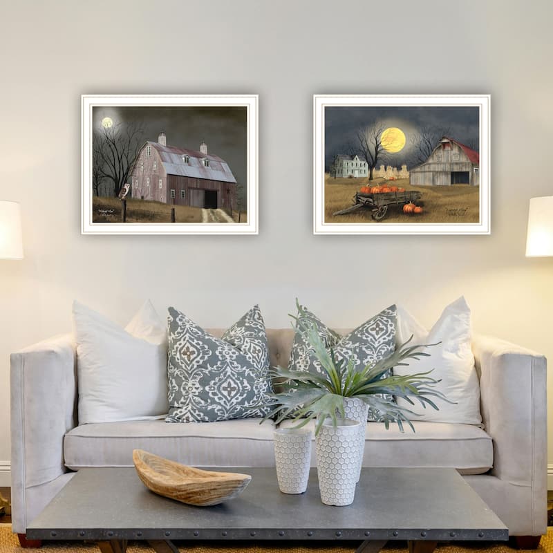 2-Piece Framed Wall Art Set - Autumn Moonlit Nights, White Frame