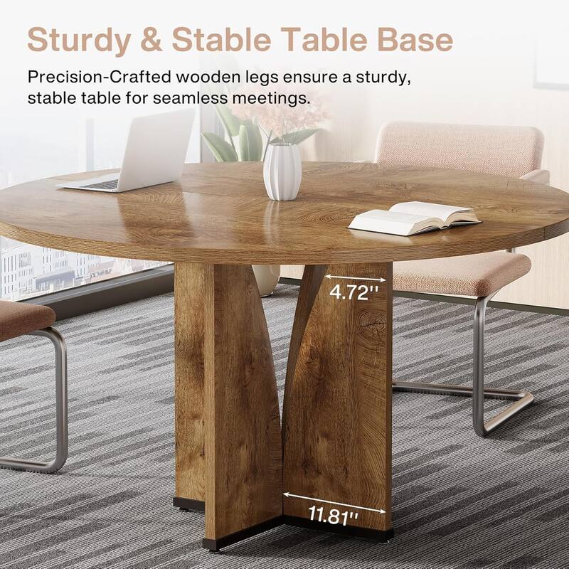 39" Round Conference Table for 4 Modern Wooden Meeting Table with Sturdy Base for Office/Training/Negotiation/Conference Room