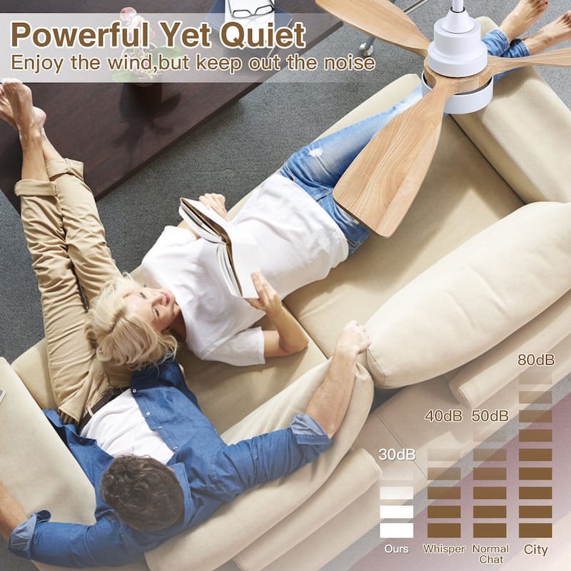 Sofucor 48"/52" Indoor Wood Ceiling Fan Light with Remote, Integrated Light Optional