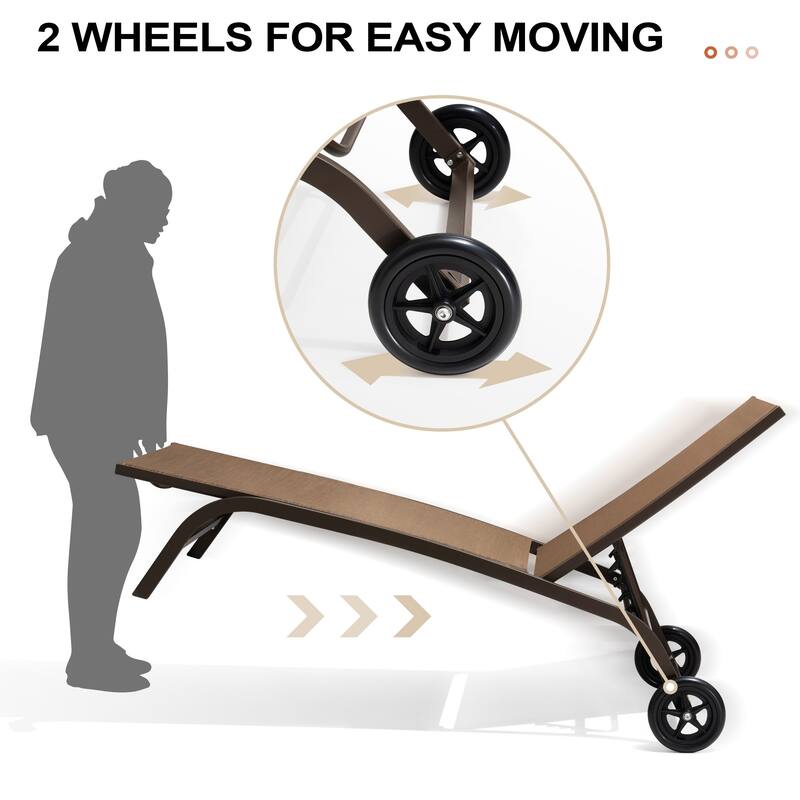 Outdoor Chaise Lounges and Side Table, Patio Lounger with Wheels 3-Piece Set - See Picture