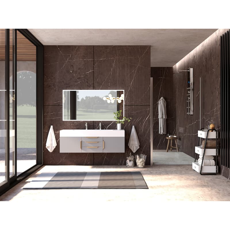 Nile 60" Wall Mounted Bathroom Vanity Set w/ White Top