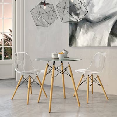 Cresco Acrylic Dining Chair in Solid Beech Wood Legs Banquet Side Chair (Set of 2) for Indoor and Outdoor - 32" Height