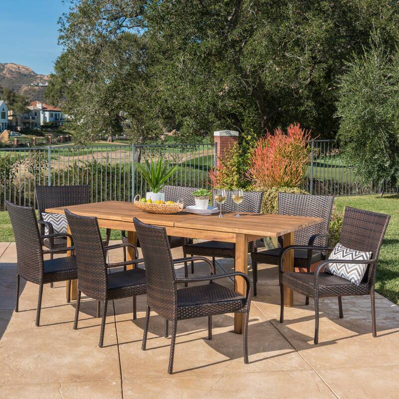 Christopher Knight Home Lambert Outdoor Wicker and Wood Expandable Rectangular Dining Set - Brown