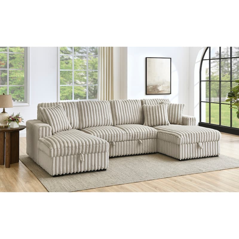 Roomfitters Oversized U Shaped Sleeper Sofa with Pull Out Bed, Modular Sectional Couch with Storage Chaise, Khaki