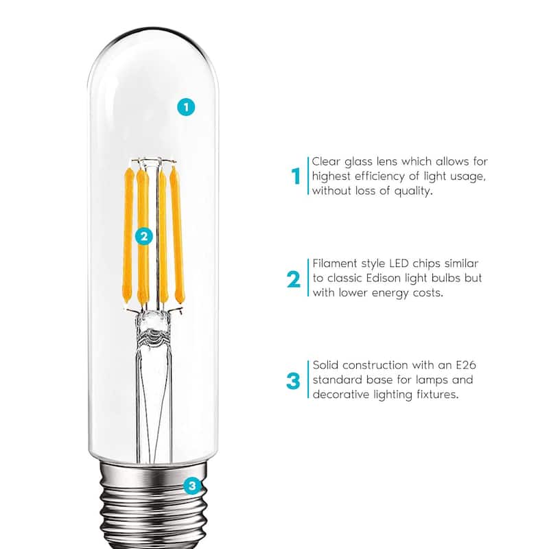 Luxrite 6 Pack T10 LED Bulb 5W=60W 3000K Soft White Edison Bulb 500 ...