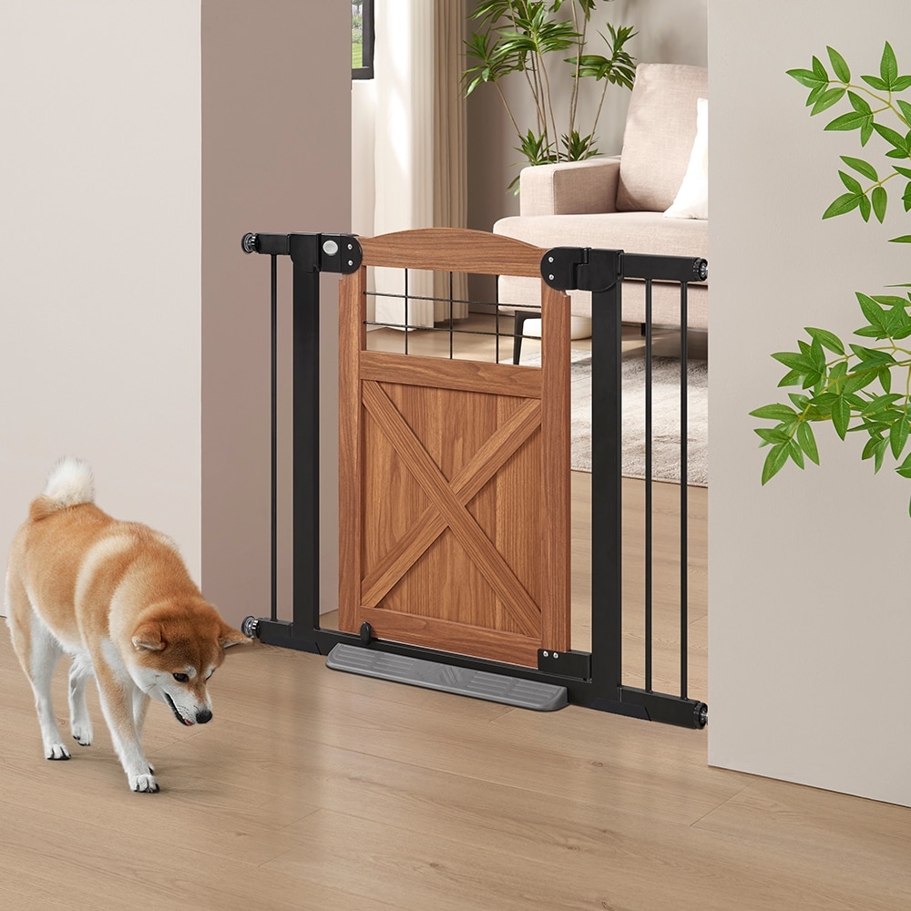 Farmhouse Expandable Dog Gate with Walk-Through Door, Fits 29-40 Inch Openings, 30-Inch Height