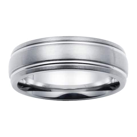 Titanium Brushed Satin Matte Wedding Band Commitment Ring with Inset High-Polish Double Channel Accent