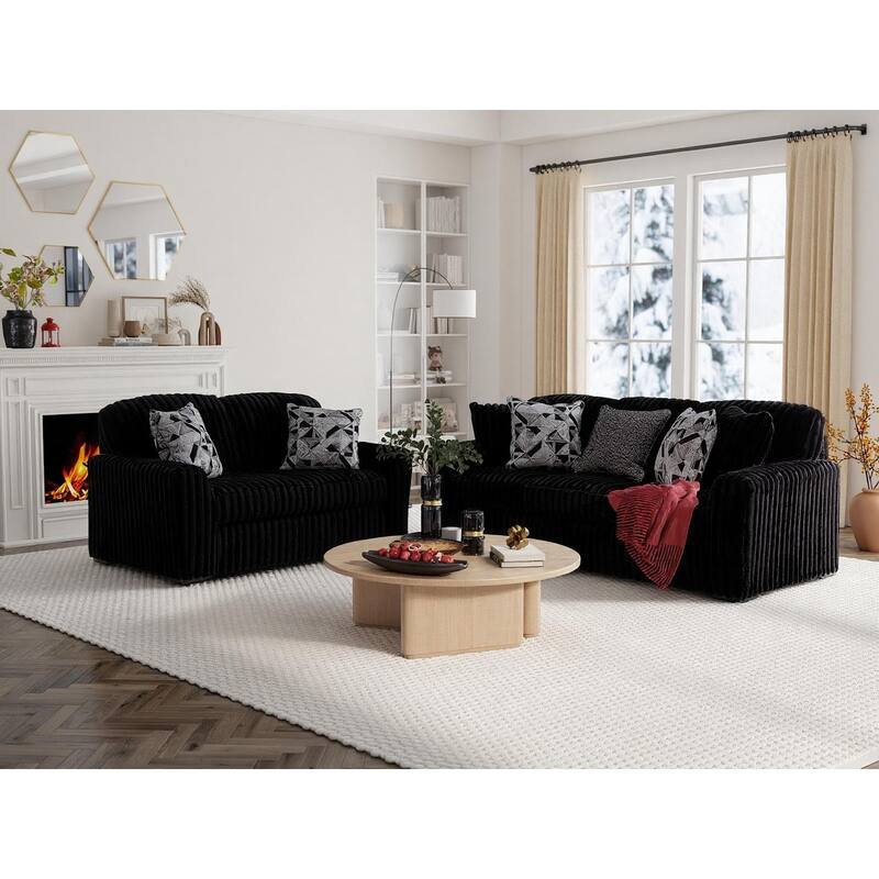 Roundhill Furniture Solenne 2-Piece Living Room Set, Oversized Sofa and Loveseat with Jumbo Corduroy Upholstery