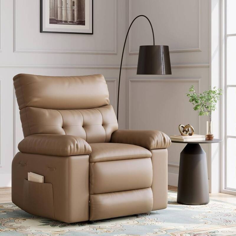 Oversized PU Leather Massage Recliner Sofa Chair for Living Room and Bedroom - Tan