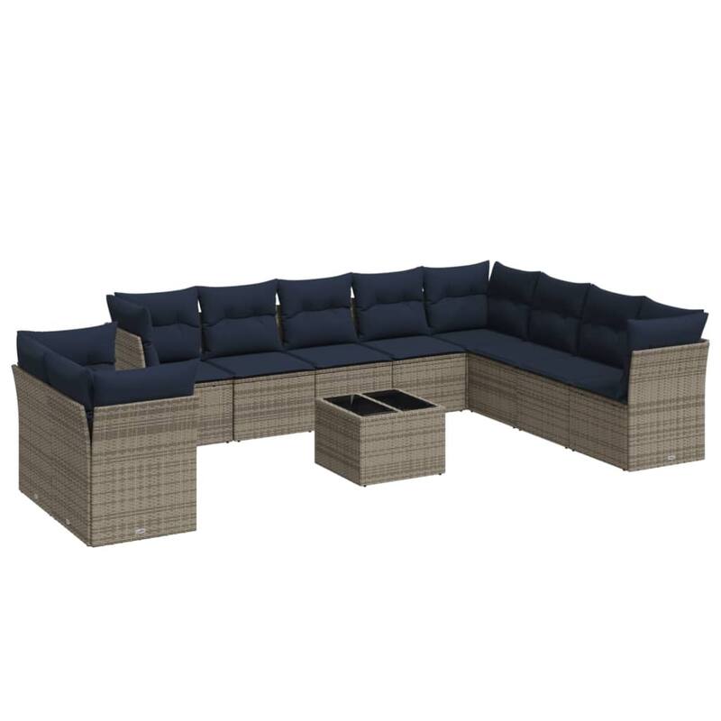 vidaXL 10/11 Piece Patio Sofa Set with Cushions Black/Brown/Gray Poly Rattan - 21.7 x 24.4 x 27.2