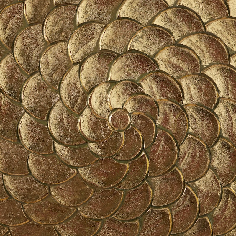 Wood Carved Scales and Radial Plate Abstract Wall Decor with Hammered Inspired Design - Gold or Silver
