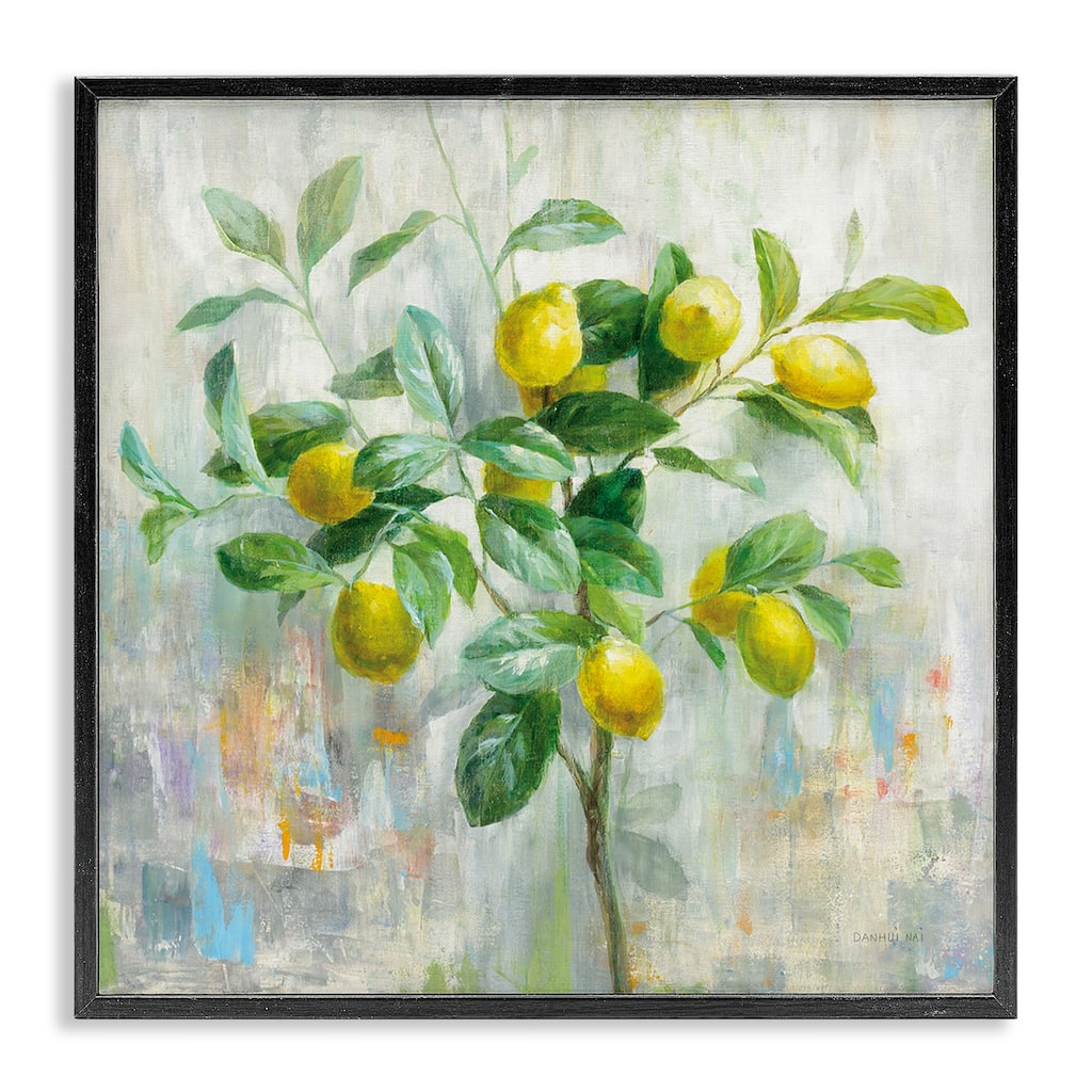 Stupell Abstract Lemon Tree Branch Fruit Multicolor Painting Framed Wall Art
