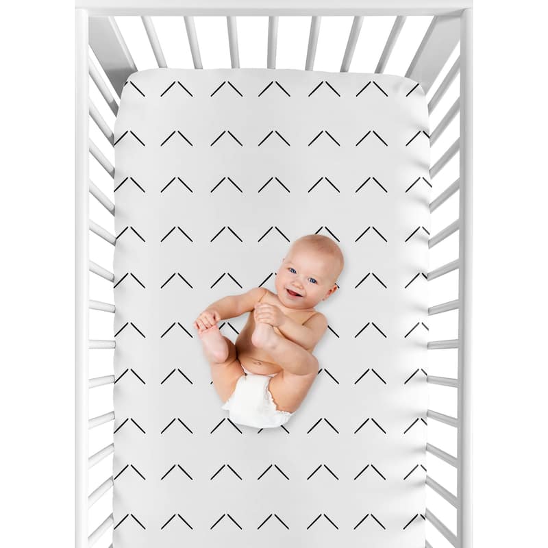White Black Boho Arrow Boy Girl Fitted Crib Sheet - Black White Bohemian Tribal Southwest Chevron Geometric Herringbone Woodland