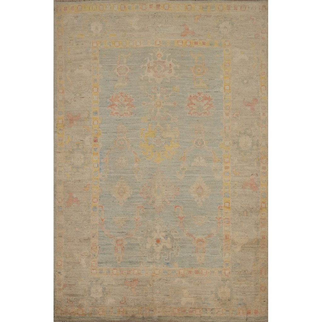Hand Knotted Oriental 100% Wool Carpet Transitional Floral Navy Blue & Blues Oushak Area Rug - 5' 3'' X 3' 7''