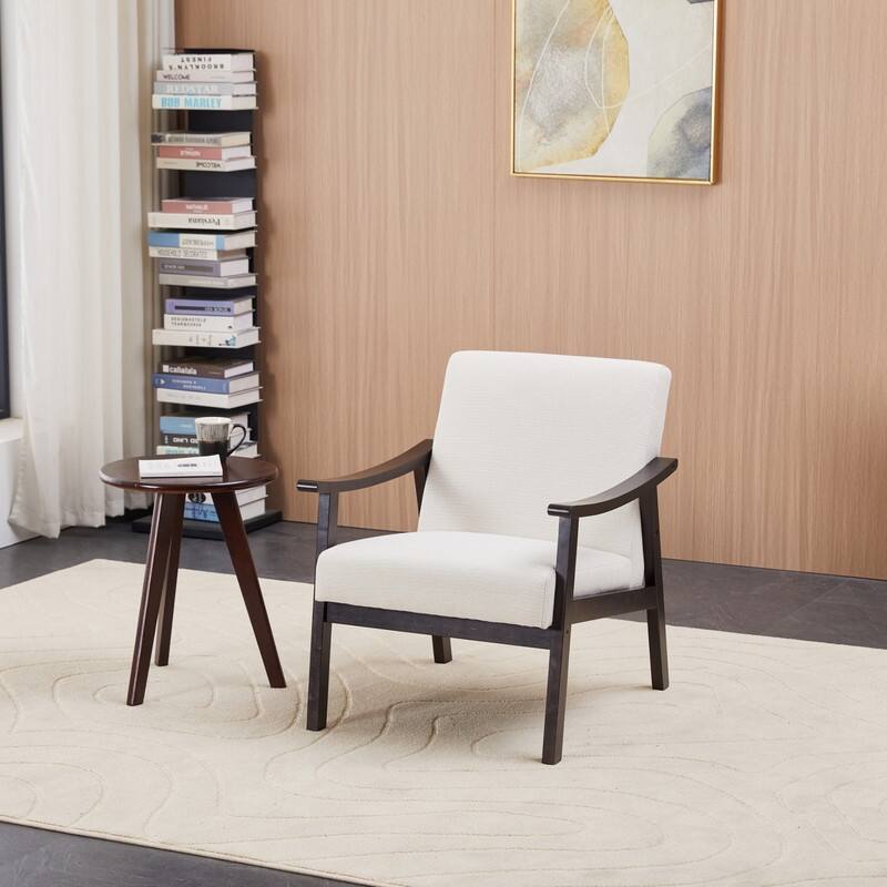 Medieval-inspired modern armchair with high back upholstered chair, solid wood legs - Ancient White