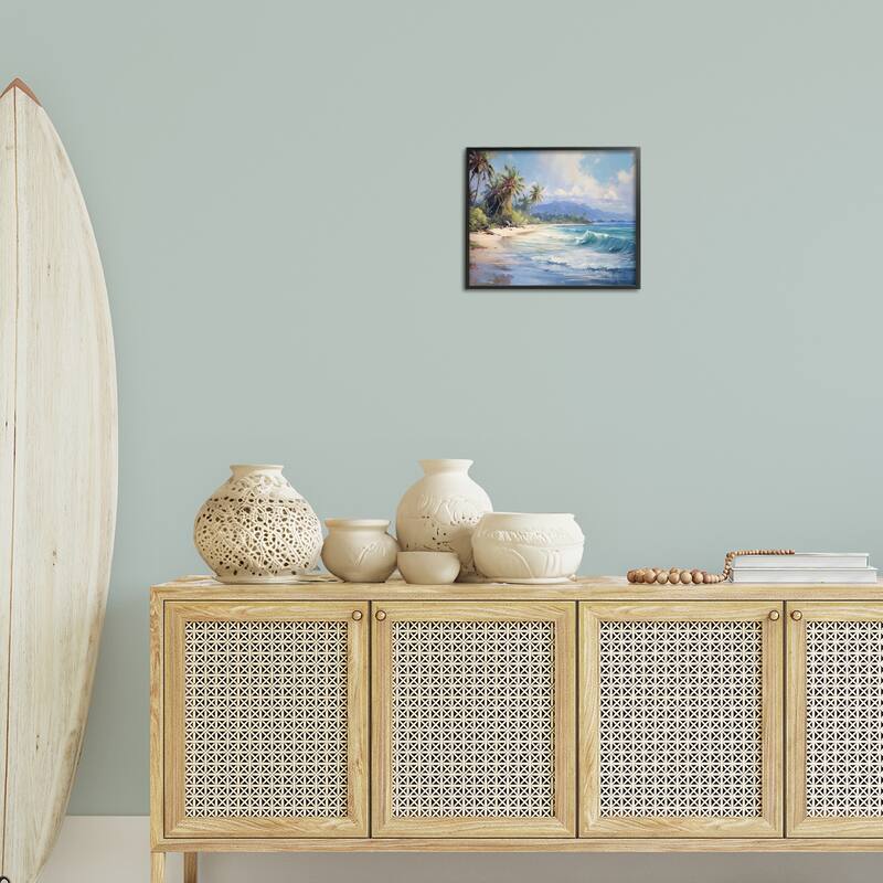 Stupell Tropical Coast with Rolling Waves Framed Giclee Art Design By Franklyn Gregory