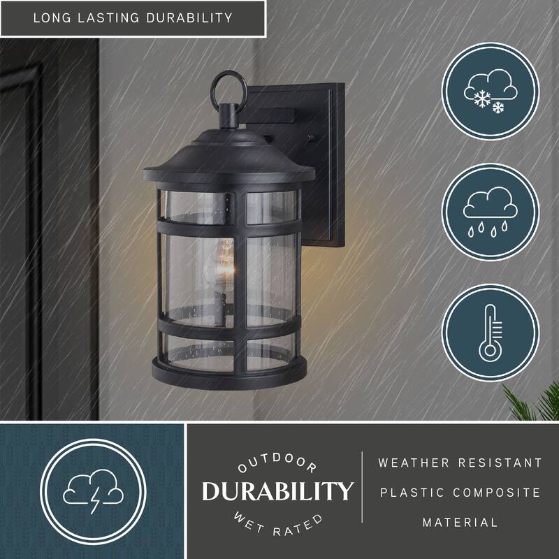 Southport Rust Proof 1 Light Black Coastal Outdoor Wall Lantern Clear Glass - 8.5-in W x 14.75-in H x 10.5-in D