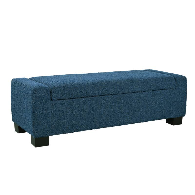 50" Ottoman Bench in Textured Fabric, Rectangular Design with Hinged Lid for Seating, Footrest, and Hidden Storage
