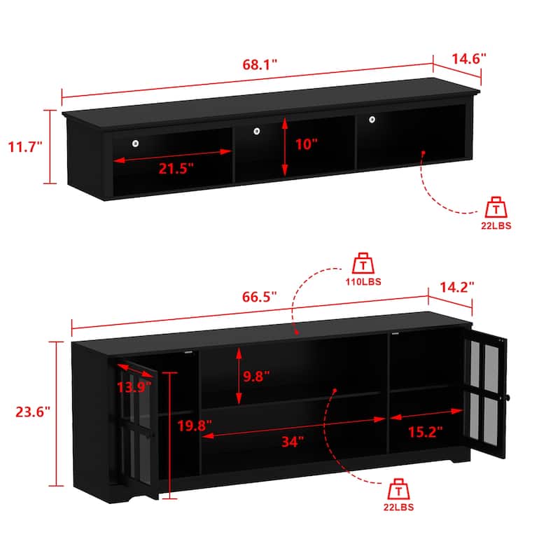 Living Room Set with TV Stand and Two Bookcases Doors 102"/68.1"W