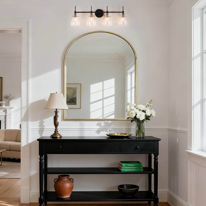 Black Gold 4-Light Modern Vanity Lights Bathroom Light Fixture with Clear Glass