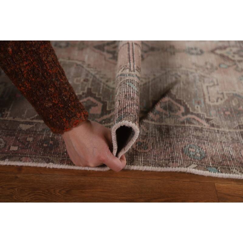Hand Knotted Oriental 100% Wool Carpet Traditional Geometric Pink Hamedan Runner Rug - 9' 7'' X 3' 3''