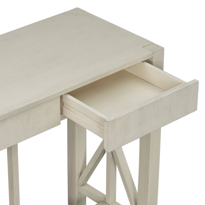 Acacia Veneer Console Table Entryway Table with 4 Drawers and X-Leg, Farmhouse Sofa Table with Open Bottom Storage