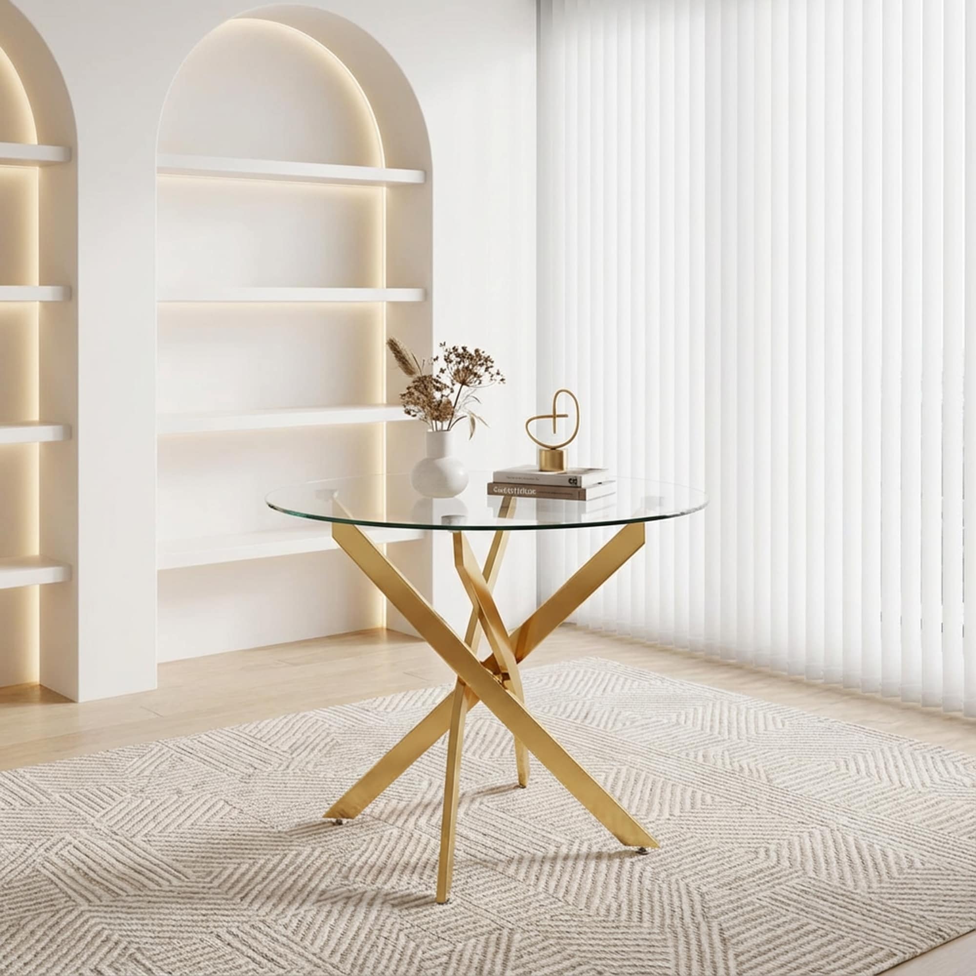 Round Dining Table, 35.5" Glass Dining Table With Legs, Modern Kitchen Table For Home Kitchen, Dining Room