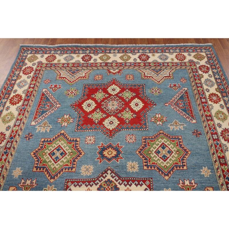 Blue Kazak Oriental Area Rug Hand-Knotted Wool Carpet - 6'7" x 9'10"