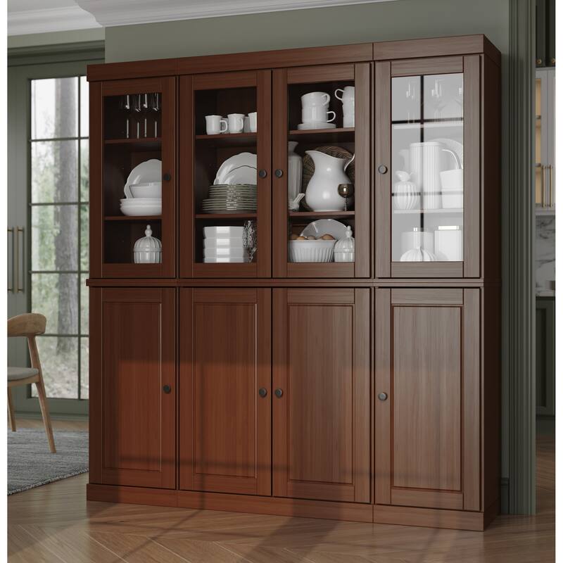 Palace Imports 100% Solid Wood Pantry China Cabinet, Raised Panel & Clear Glass Doors, 2 Drawers, 65" Wide, 71.5" Tall