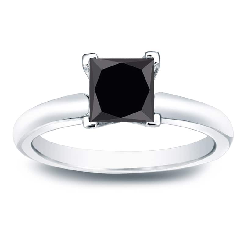Auriya 14k Gold 1ctw Princess-cut Solitaire Black Diamond Engagement Ring - White - 4