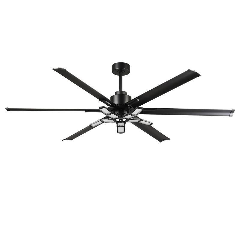 84" Industrial Matte Black Garage Large Ceiling Fan with Foldable LED Light and Remote