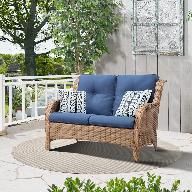 Gymojoy Outdoor High-back Wicker Loveseat Sofa For Home Garden