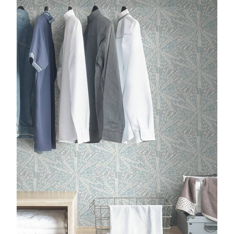 LiLi WhittWhitt Grey Blue Sunburst Peel & Stick Wallpaper