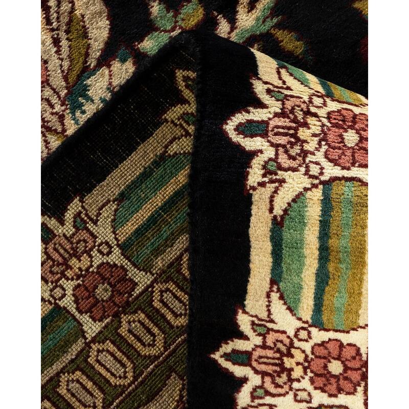 Overton Hand Knotted Wool Vintage Inspired Traditional Mogul Black Area Rug - 12' 1" x 18' 1"