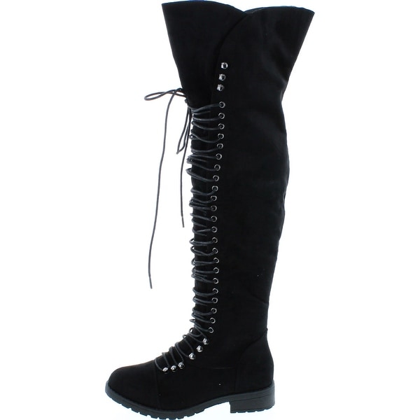 womens black leather lace up combat boots