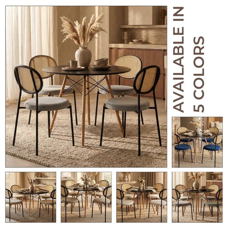 Leisuremod 5-Piece Dining Set with 1 Modern Solid Wood Top Round Dining Table and 4 Velvet/Leather Upholstered Chairs