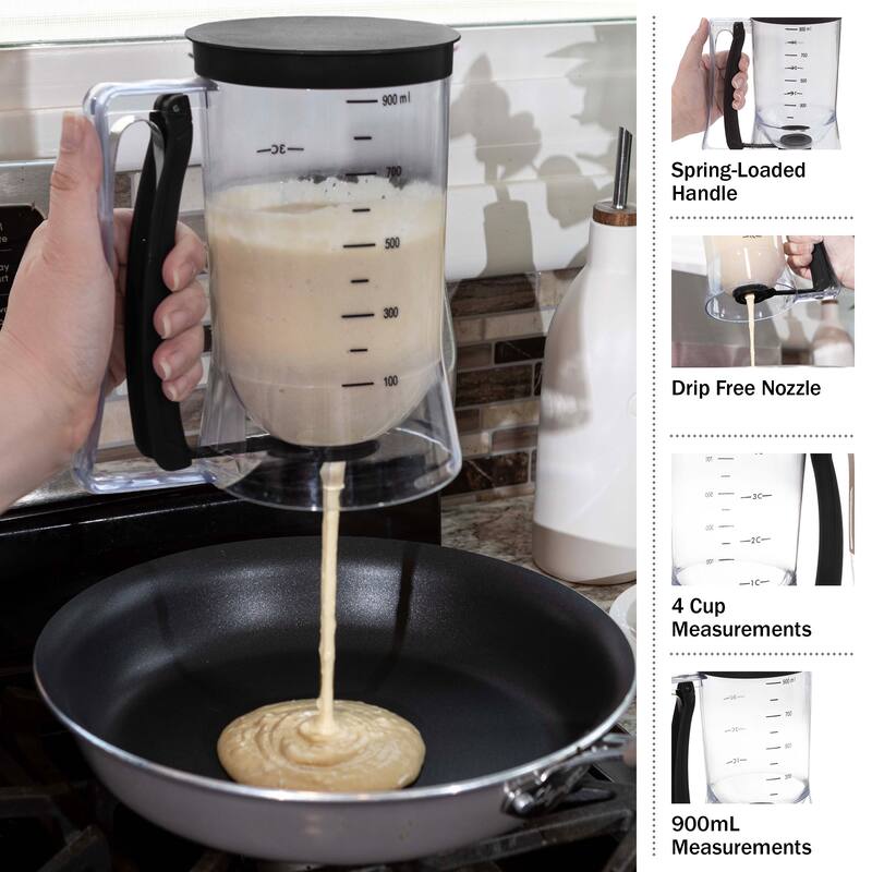 4-Cup Pancake Batter Dispenser with Squeeze Handle - Baking Tools by Chef Buddy (Purple)