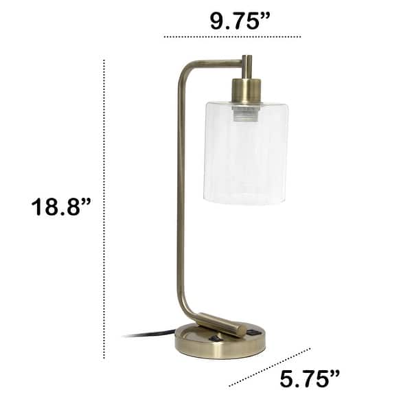dimension image slide 2 of 5, Lalia Home Modern Iron Desk Lamp with USB Port and Glass Shade - N/A