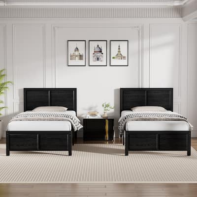 VECELO Set of 2 Platform Twin Beds 12.6" Elevated Storage Space MDF Partitioned Headboard & Footboard No Box Spring Needed